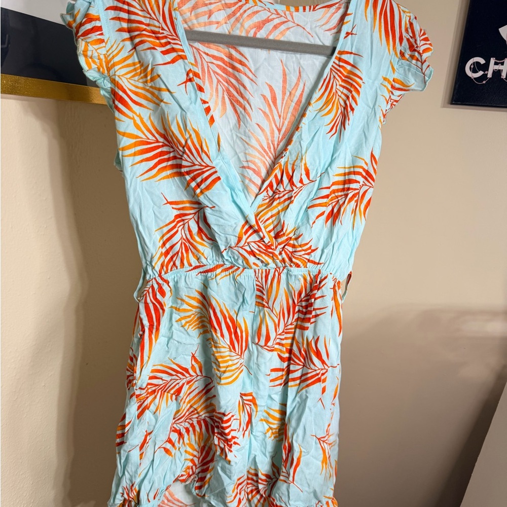 Cupshe Blue and Orange Tropical Mini‎ Dress